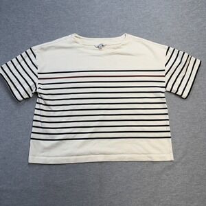 LL Bean Top Womens Large Cream Signature French Sailor Tee Striped Boxy Preppy